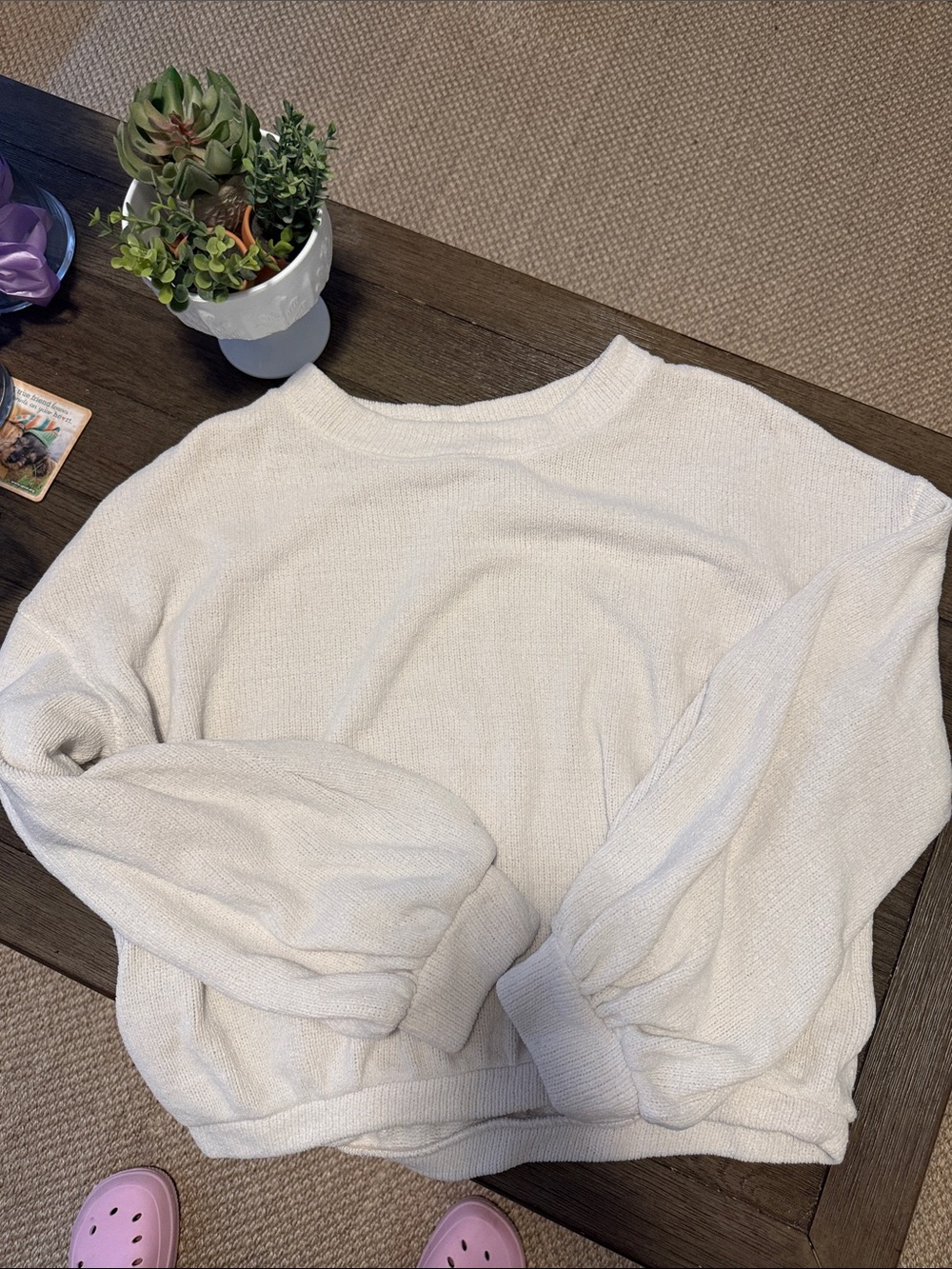 Women's Cream Cozy Knit Pullover Sweatshirt